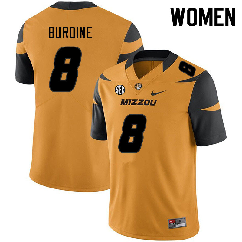 Women #8 Ish Burdine Missouri Tigers College Football Jerseys Sale-Yellow - Click Image to Close